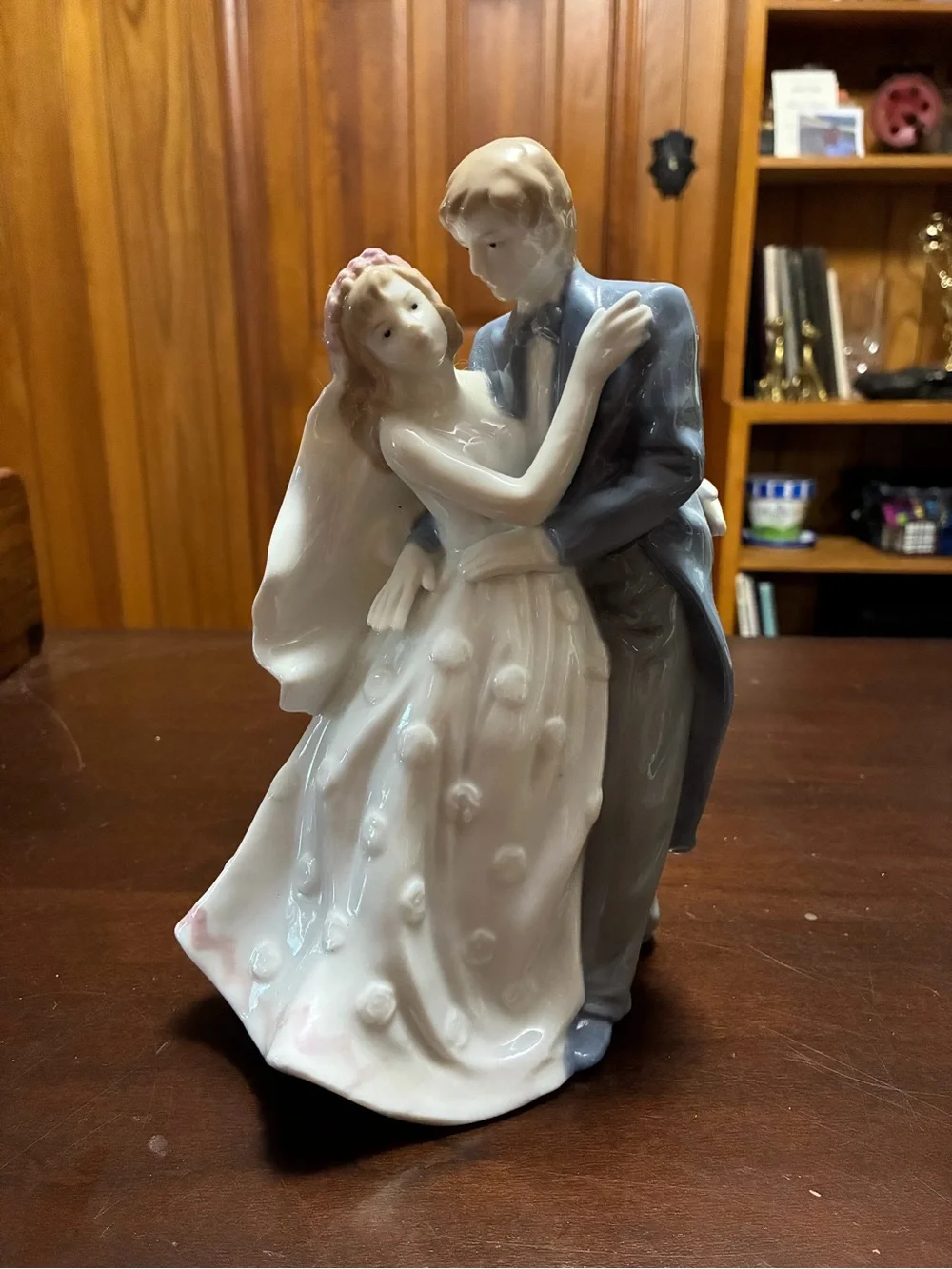 Bride and Groom Cake Topper Figurine - White and Blue Wedding Couple